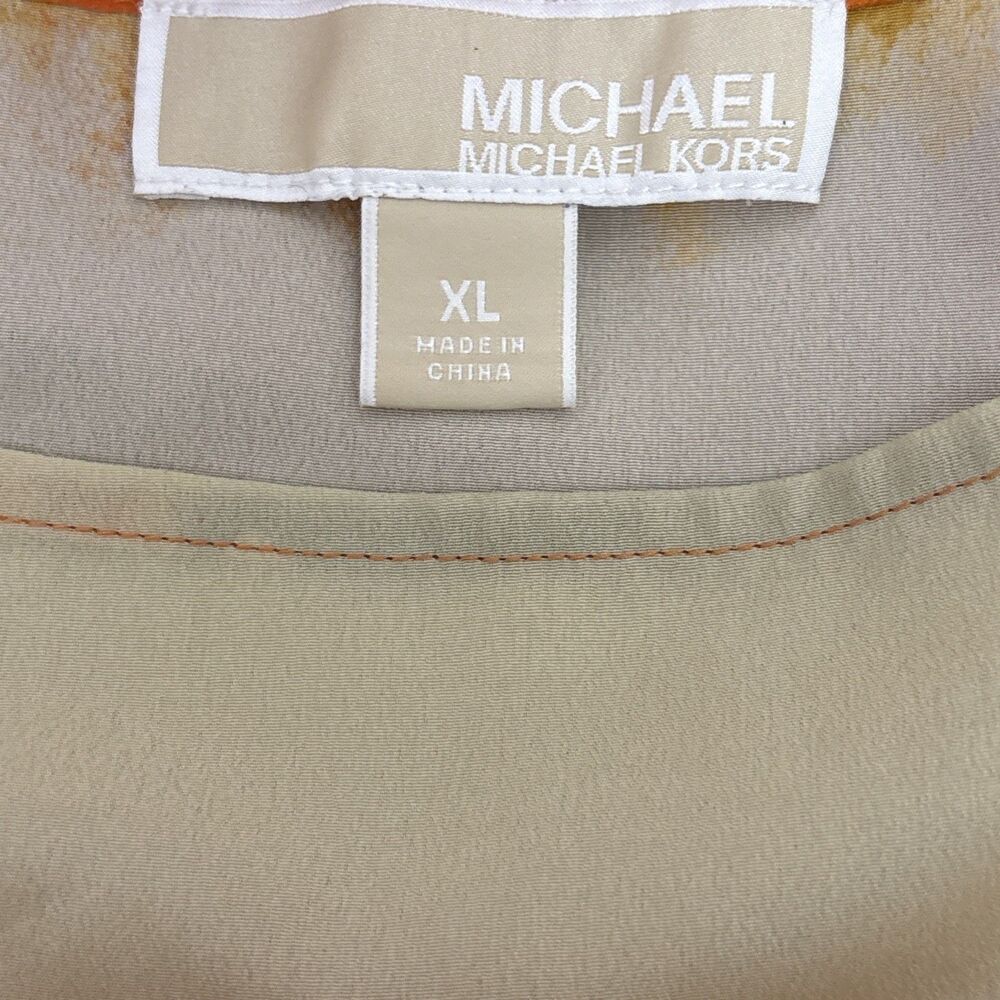MICHAEL KORS Blouse, Orange Green Beige Tie Dye Stripe, Dolman Sleeve, Womens XL - Picture 6 of 7